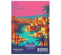 Jigsaw Puzzles for Teenagers 1000 Pieces Vibrant Desert Oasis Cityscape Illustration Puzzles for Adults Anti-Stress Toys Wall Art Birthday And Unique Gifts 38x26cm/1000pcs