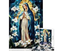 Jigsaw Puzzles for Teenagers 1000 Pieces Virgin Mary Stained Glass Educational Games Pattern Assembly Toy Wall Decor Improving Love between Couples (26X38cm)