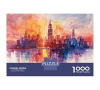 Jigsaw Puzzles for Teenagers 1000 Pieces Watercolor NYC Skyline Jigsaws for Adults Brain Teaser Game Home Decoration Parent-child Interaction 52x38cm/1000pcs