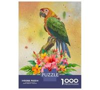 Jigsaw Puzzles for Teenagers 1000 Pieces Watercolor Parrot with Tropical Flowers Jigsaws for Adults Relaxing Games Analysis And Logic Difficult And Challenge 38x26cm/1000pcs