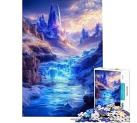 Jigsaw Puzzles for Teenagers 1000 Pieces Waterfall with Glowing Blue Crystal Canyon Educational Challenge Difficult Hard Brain Teaser Game for And from 14 Years And over (38x26cm)