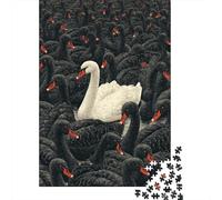 Jigsaw Puzzles for Teenagers 1000 Pieces White Swan Among Black Birds Puzzle for Adults Relaxing Games Home Decoration for Is Ideal As A Gift 52x38cm/1000pcs