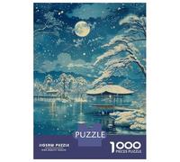 Jigsaw Puzzles for Teenagers 1000 Pieces Winter Night Scene with Full Moon Puzzle for Adults Relaxing Games Difficult Challenge Parent-child Interaction 38x26cm/1000pcs