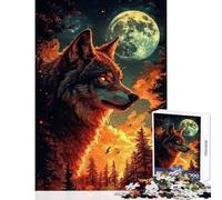 Jigsaw Puzzles for Teenagers 1000 Pieces Wolf Under Full Moon Create Lasting Family Memories Memorable Seasonal (38x26cm)