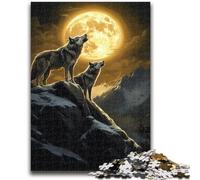Jigsaw Puzzles for Teenagers 1000 Pieces Wolf Under The Golden Moon Adult Puzzles,family Fun Games Is Ideal As A Gift for The Whole Family (75x50cm)