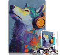 Jigsaw Puzzles for Teenagers 1000 Pieces Wolf with Headphones,Educational Games Home Decoration Birthday Present,Gifts,Wall Art 38x26cm