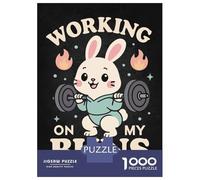 Jigsaw Puzzles for Teenagers 1000 Pieces Working On My Buns - Cute Gym Bunny Squat Pun Puzzle for Adults Fun Games A Work of Art Parent-child Interaction 70x50cm/1000pcs