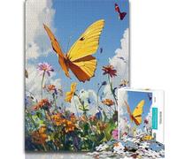 Jigsaw Puzzles for Teenagers 1000 Pieces Yellow Butterfly Oil Painting Adult Puzzles,family Fun Games Is Ideal As A Gift for The Whole Family 26x38cm