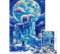 Jigsaw Puzzles for Teenagers 1000 Polar Bear And Penguins on Ice DIY Toys Great Gift for Games Brain Teaser Game Help The Brain Exercise Size 38x26cm