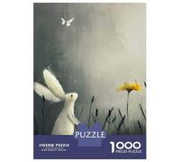 Jigsaw Puzzles for Teenagers 1000 Rabbit And Butterfly in Grayscale Meadow Puzzles for Adults Hands-on Game Stress Reliever Help The Brain Exercise 52x38cm/1000pcs