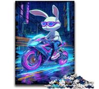 Jigsaw Puzzles for Teenagers 1000 Rabbit Riding A Motorcycle 1000 Pieces for Teenagers,Interesting Stress Reduction Parent-child Interaction (38x26cm)