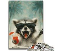 Jigsaw Puzzles for Teenagers 1000 Raccoon on Vacation Stress Reliever Staycation Kill Time Perfect Decoration for Age 14+ 50x75cm