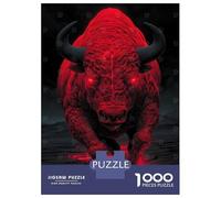 Jigsaw Puzzles for Teenagers 1000 Red Buffalo with Glowing Eyes Teenager Puzzles Relax Games Pattern Assembly Deal As Gifts for The Whole Family 52x38cm/1000pcs