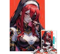 Jigsaw Puzzles for Teenagers 1000 Red-Haired Nun with Eyepatch Challenging To Complete A Work of Art Anti-Stress Toys Suitable for Ages 14 And Up (38x26cm)