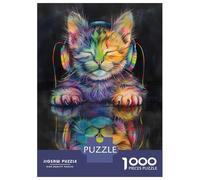 Jigsaw Puzzles for Teenagers 1000 Reflection Cat Listening M Puzzle for Adults Toy Wall Decor Stress Reliever Help The Brain Exercise 52x38cm/1000pcs