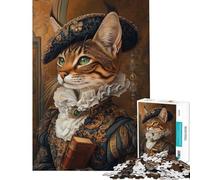 Jigsaw Puzzles for Teenagers 1000 Regal Cat Portrait in Renaissance Style Challenging To Complete But Fun And Humorous Practical Game for 14+ Puzzle Game Offered (50x75cm)