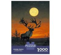 Jigsaw Puzzles for Teenagers 1000 Reindeer Under Full Moon Puzzles for Adults Hands-on Game Stress Reliever Help The Brain Exercise 38x26cm/1000pcs