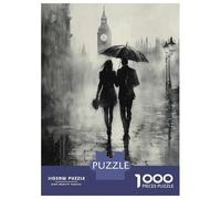 Jigsaw Puzzles for Teenagers 1000 Romantic Rainy Walk in London - Charcoal Style Jigsaw Fun Games Perfect Decoration Deal As Gifts for The Whole Family 38x26cm/1000pcs