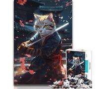 Jigsaw Puzzles for Teenagers 1000 Samurai Cat Swords Dance Teenager Jigsaw,Educational Stress Relief Toy Gifts for Friends And Family (size 75x50cm)