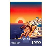 Jigsaw Puzzles for Teenagers 1000 Santorini Greece Sunset Travel Puzzle for Adults Brain Teaser Game Analysis And Logic Stress Reduction Gifts 38x26cm/1000pcs