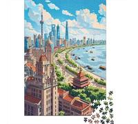 Jigsaw Puzzles for Teenagers 1000 Shanghai Skyline with Bund Adult Puzzles Hands-on Game Pattern Assembly Deal As Gifts for The Whole Family 70x50cm/1000pcs