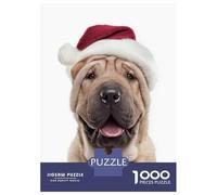 Jigsaw Puzzles for Teenagers 1000 Shar Pei Dog Wearing Santa Hat Puzzles for Adults Hands-on Game Stress Reliever Help The Brain Exercise 52x38cm/1000pcs