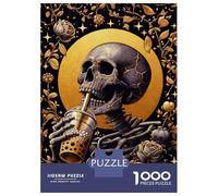 Jigsaw Puzzles for Teenagers 1000 Skeleton Loves Bubble Tea Jigsaw Fun Games Perfect Decoration Deal As Gifts for The Whole Family 70x50cm/1000pcs