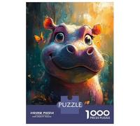 Jigsaw Puzzles for Teenagers 1000 Smiling Hippo with Butterflies Puzzles for Adults Hands-on Game Stress Reliever Help The Brain Exercise 38x26cm/1000pcs