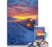 Jigsaw Puzzles for Teenagers 1000 Snow Train Sunset 1000 Pieces for Adults,Family Entertainment Toys with Matching Poster And Trivia Sheet 26x38cm