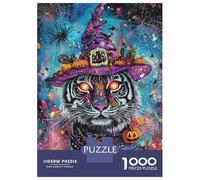 Jigsaw Puzzles for Teenagers 1000 Spooky Tiger Halloween Art Jigsaw Fun Games Perfect Decoration Deal As Gifts for The Whole Family 38x26cm/1000pcs