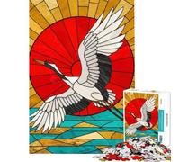 Jigsaw Puzzles for Teenagers 1000 Stained Glass Crane Flying Over Water Challenging To Complete But Fun And Humorous Practical Game for 14+ Puzzle Game Offered (38x26cm)
