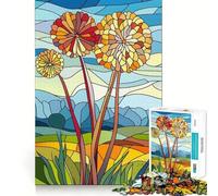 Jigsaw Puzzles for Teenagers 1000 Stained Glass Flowers Tight Cut Fun Creative Brain Play Relax Fun Time Xmas Art Gift (38x52cm)
