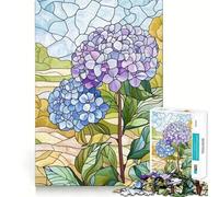 Jigsaw Puzzles for Teenagers 1000 Stained Glass Hydrangeas Tight Cut Fun Creative Brain Play Relax Fun Time Xmas Art Gift(38x26cm)