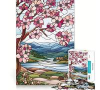 Jigsaw Puzzles for Teenagers 1000 Stained Glass Spring Landscape Tight Cut Fun Creative Brain Play Relax Fun Time Xmas Art Gift(38x26cm)
