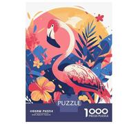 Jigsaw Puzzles for Teenagers 1000 Stylized Flamingo with Tropical Floral Background Puzzles for Adults Hands-on Game Stress Reliever Help The Brain Exercise 52x38cm/1000pcs