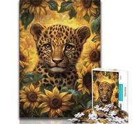Jigsaw Puzzles for Teenagers 1000 Sunflower Leopard,Educational Games Home Decoration Educational Game for Birthday,Chrismas 38x26cm