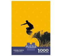 Jigsaw Puzzles for Teenagers 1000 Surfer Silhouette - Bold Wave on Yellow Jigsaw Fun Games Perfect Decoration Deal As Gifts for The Whole Family 38x26cm/1000pcs