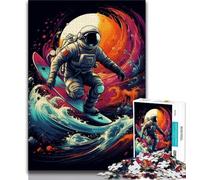 Jigsaw Puzzles for Teenagers 1000 Surfing Astronauts 1000 Pieces for Adults,Family Entertainment Toys with Matching Poster And Trivia Sheet 26x38cm