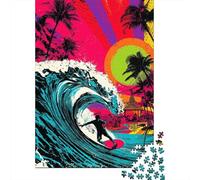 Jigsaw Puzzles for Teenagers 1000 Surfing Waves Palm Trees Adult Puzzles Hands-on Game Pattern Assembly Deal As Gifts for The Whole Family 52x38cm/1000pcs