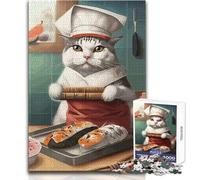 Jigsaw Puzzles for Teenagers 1000 Sushi Cat Chef Japan Enjoyable Quiet Leisure Activity Premium Accurate Edge Craft Toy Size 38x26cm