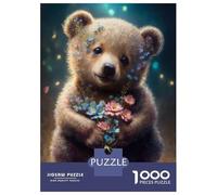 Jigsaw Puzzles for Teenagers 1000 Sweet Bear with Flowers Puzzles for Adults Hands-on Game Stress Reliever Help The Brain Exercise 70x50cm/1000pcs