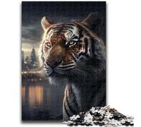 Jigsaw Puzzles for Teenagers 1000 Tiger in The Big City Challenging Game And Family Play Wall Decoration Unique Birthday And Xmas Gifts 26x38cm