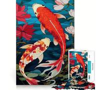 Jigsaw Puzzles for Teenagers 1000 Traditional Japan Koi Fish Tight Cut Fun Creative Brain Play Relax Fun Time Xmas Art Gift (50x75cm)