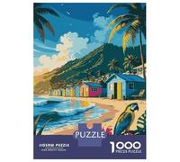 Jigsaw Puzzles for Teenagers 1000 Tropical Beach with Colorful Huts And Parrot Adult Jigsaw Puzzle Hands-on Game Enhance Memory for Birthday, Chrismas 70x50cm/1000pcs