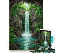 Jigsaw Puzzles for Teenagers 1000 Tropical Waterfall Stained Glass Illustration Tight Cut Fun Creative Brain Play Relax Fun Time Xmas Art Gift(38x26cm)