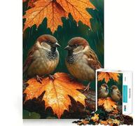 Jigsaw Puzzles for Teenagers 1000 Two Sparrow Birds on A Rainy Autumn Day Tight Cut Fun Creative Brain Play Relax Fun Time Xmas Art Gift (38x52cm)