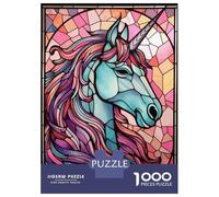 Jigsaw Puzzles for Teenagers 1000 Unicorn Stained Glass Puzzles for Adults Hands-on Game Stress Reliever Help The Brain Exercise 38x26cm/1000pcs
