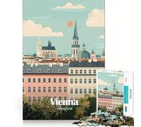 Jigsaw Puzzles for Teenagers 1000 Vienna, Austria Cityscape Illustration Tight Cut Fun Creative Brain Play Relax Fun Time Xmas Art Gift(38x26cm)