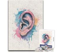 Jigsaw Puzzles for Teenagers 1000 Watercolor Ear Anatomy Art Unique Challenge Game Tough Challenge Birthday Gifts Size 50x75cm