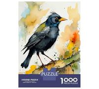 Jigsaw Puzzles for Teenagers 1000 Watercolor Eurasian Blackbird on Branch Jigsaw Fun Games Perfect Decoration Deal As Gifts for The Whole Family 70x50cm/1000pcs